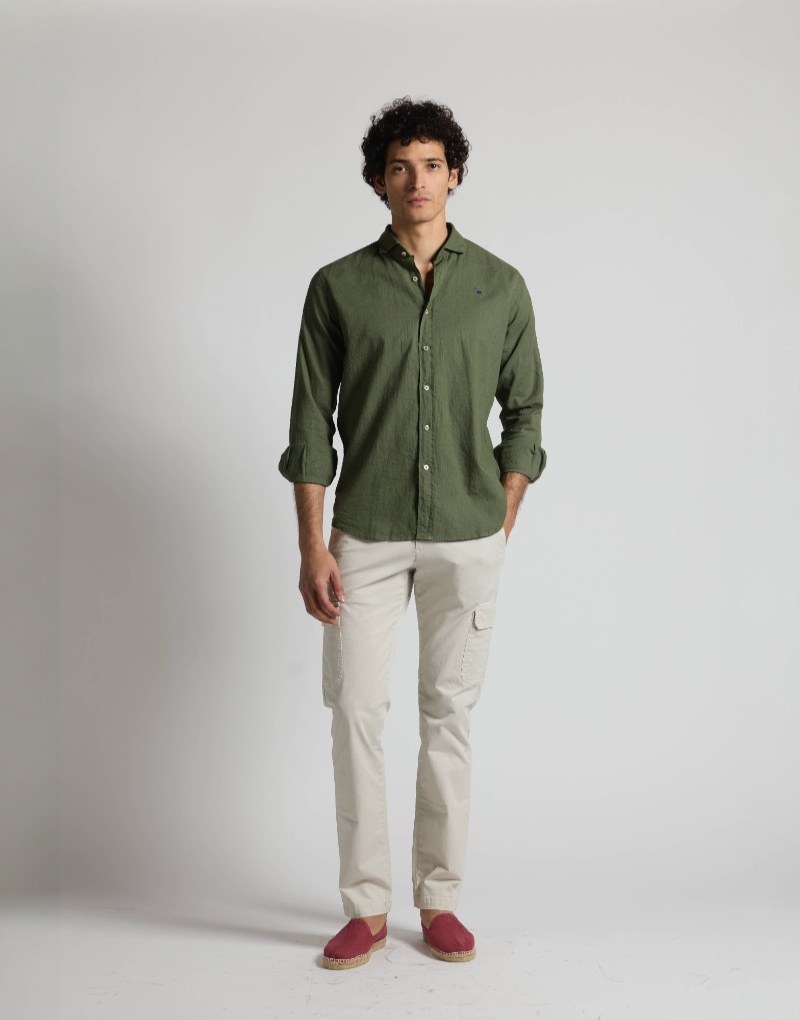 Camisa mezcla lino algodón khaki