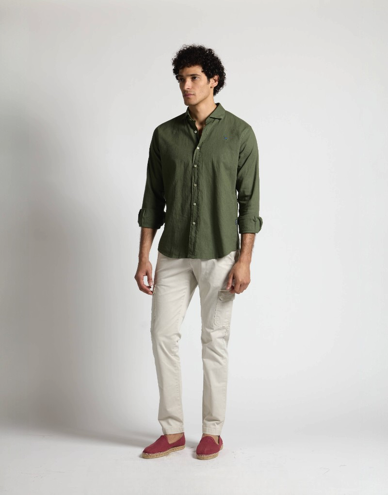 Camisa mezcla lino algodón khaki