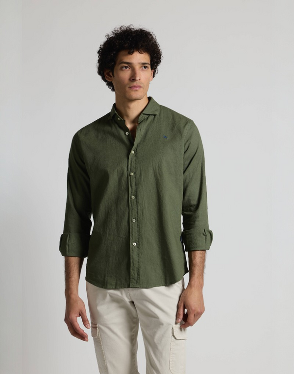 Camisa mezcla lino algodón khaki