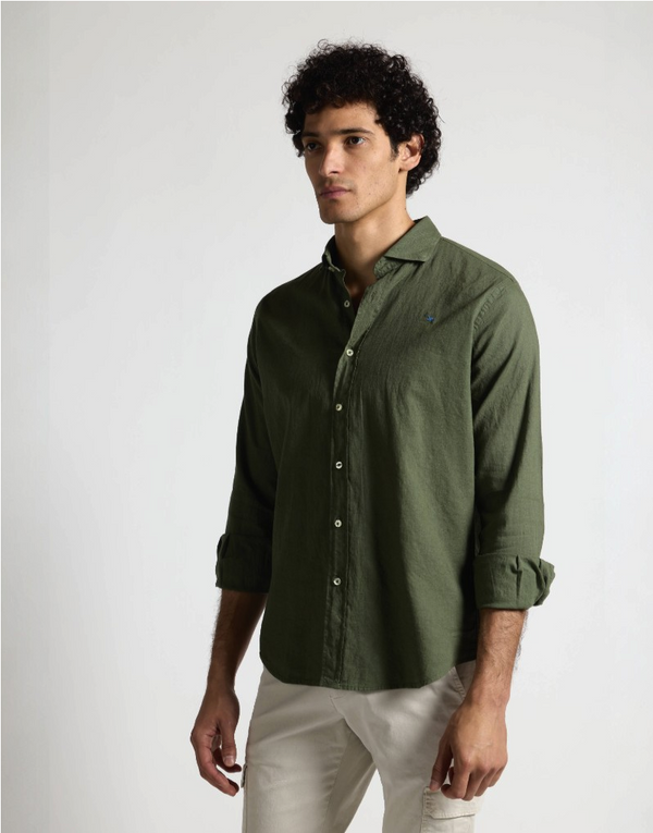 Camisa mezcla lino algodón khaki