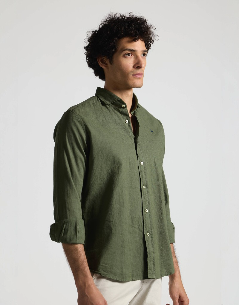 Camisa mezcla lino algodón khaki