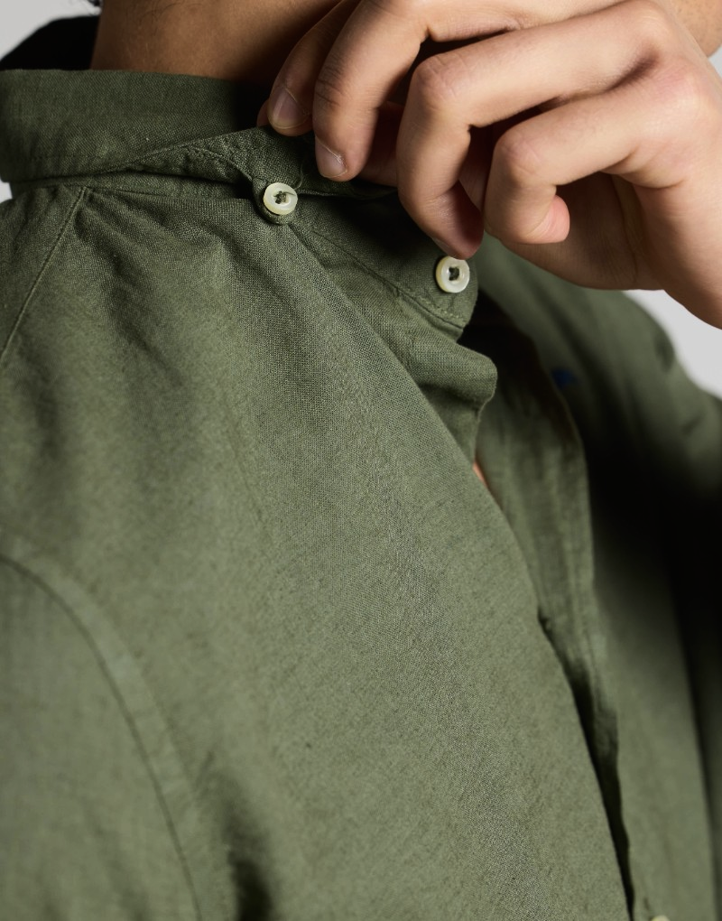 Camisa mezcla lino algodón khaki