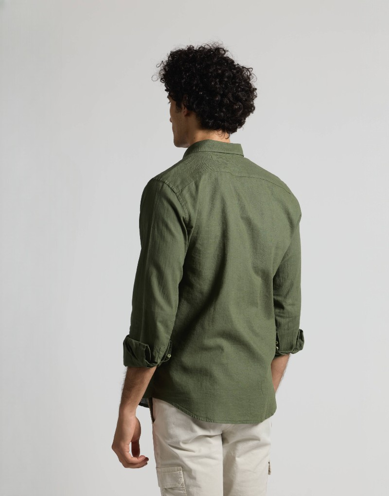 Camisa mezcla lino algodón khaki