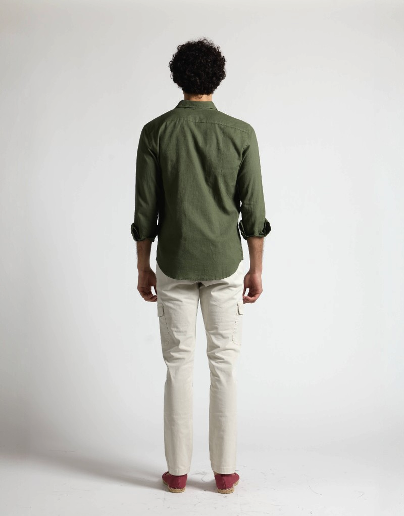 Camisa mezcla lino algodón khaki