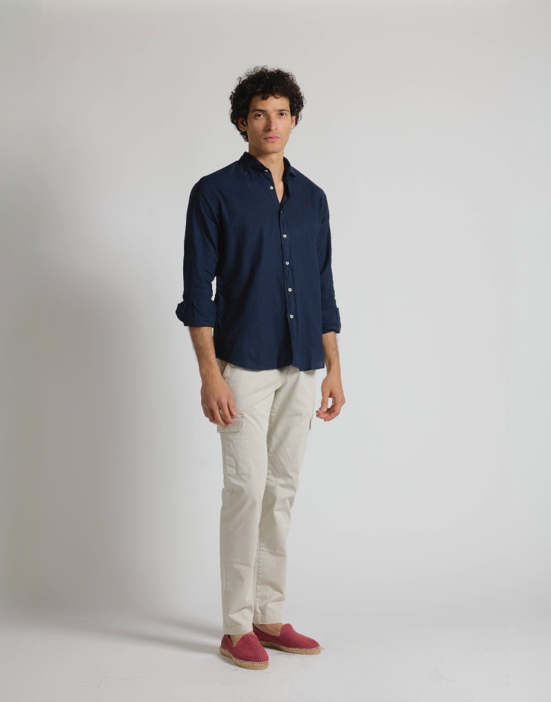 Camisa mezcla lino algodón azul marino