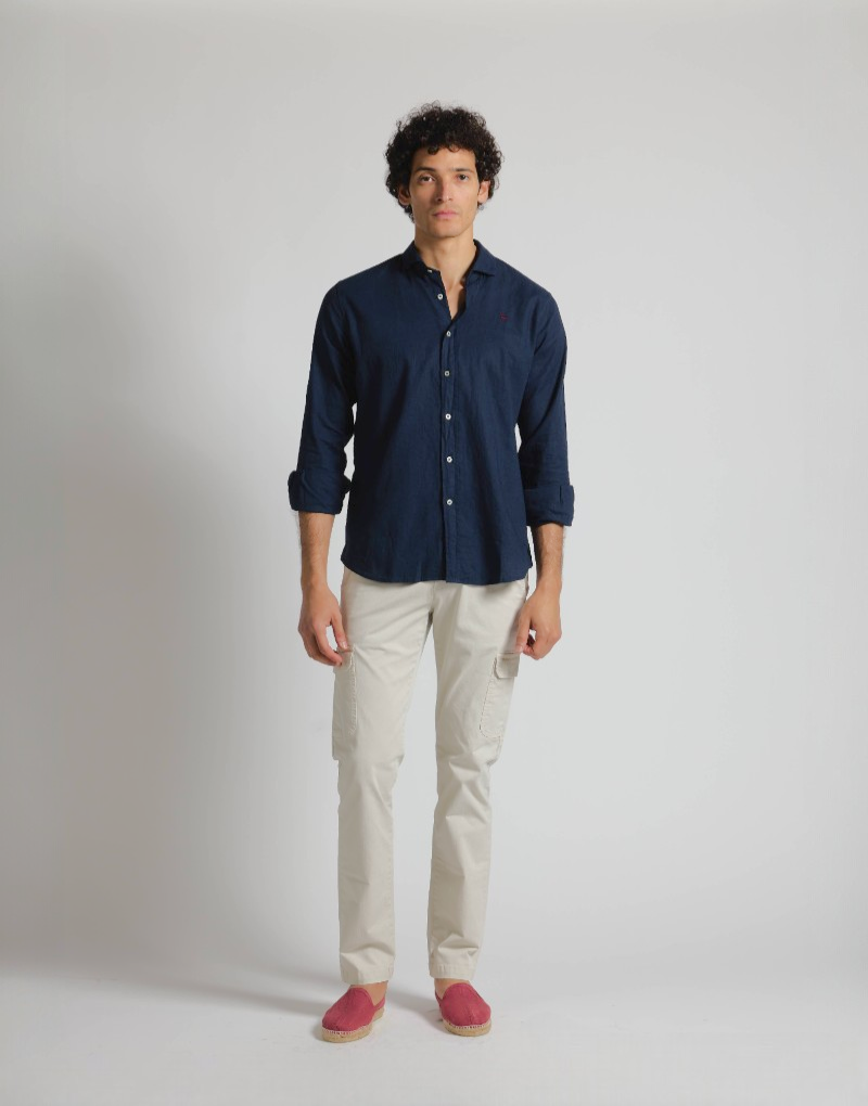 Camisa mezcla lino algodón azul marino