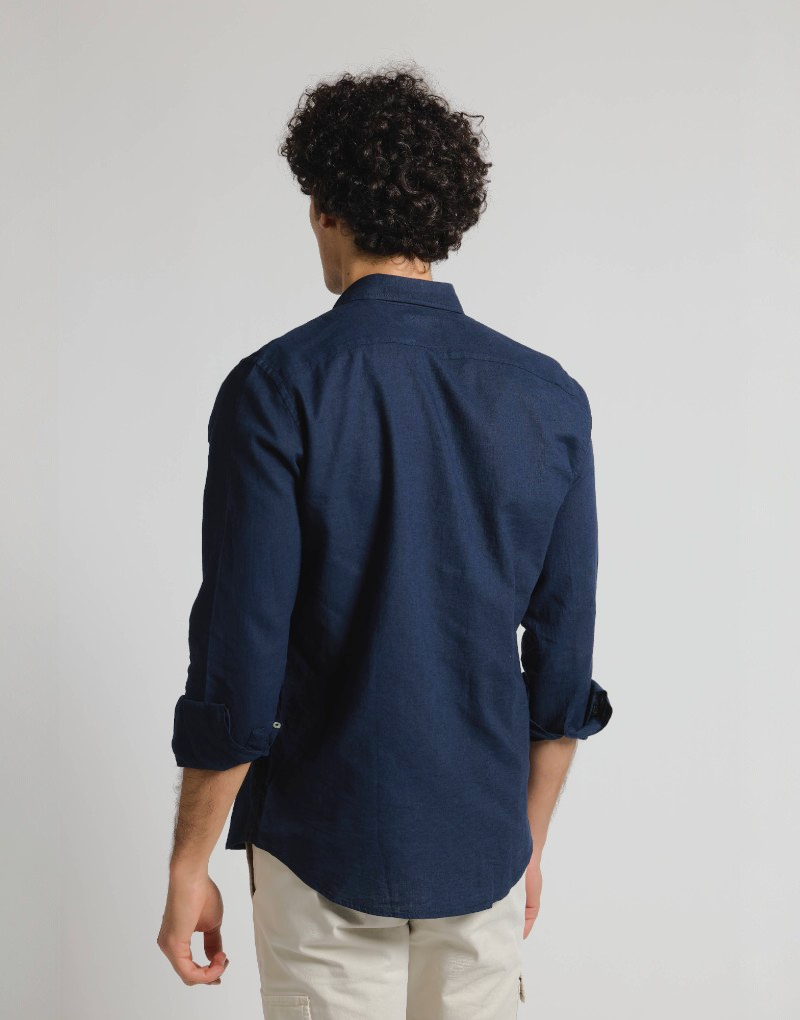 Camisa mezcla lino algodón azul marino