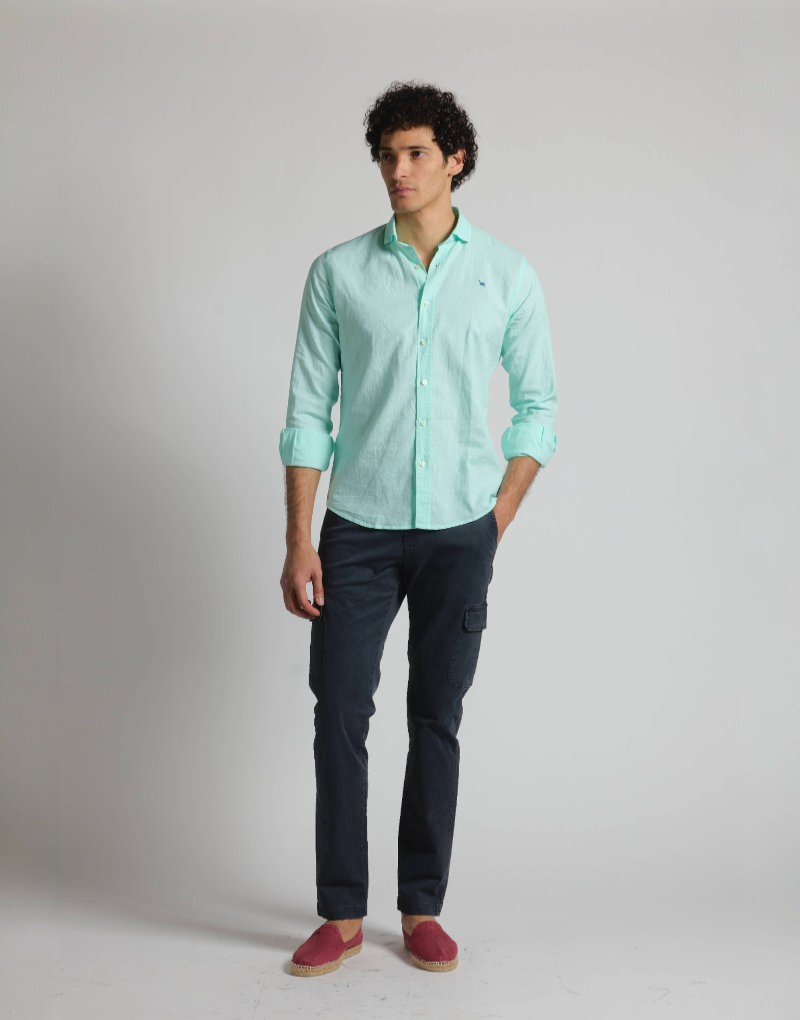 Camisa mezcla lino algodón verde agua