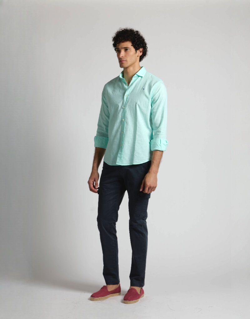 Camisa mezcla lino algodón verde agua