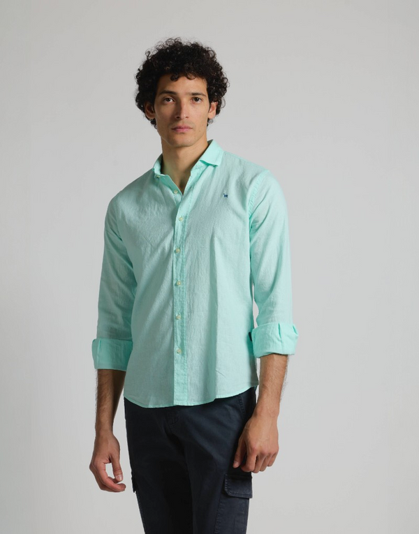 Camisa mezcla lino algodón verde agua