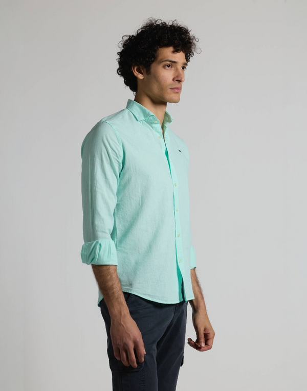 Camisa mezcla lino algodón verde agua