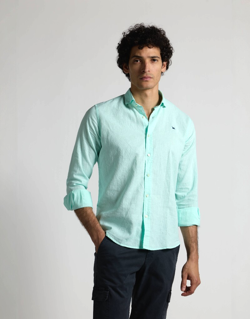 Camisa mezcla lino algodón verde agua