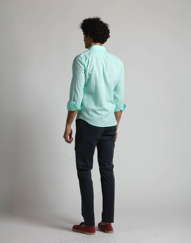 Camisa mezcla lino algodón verde agua