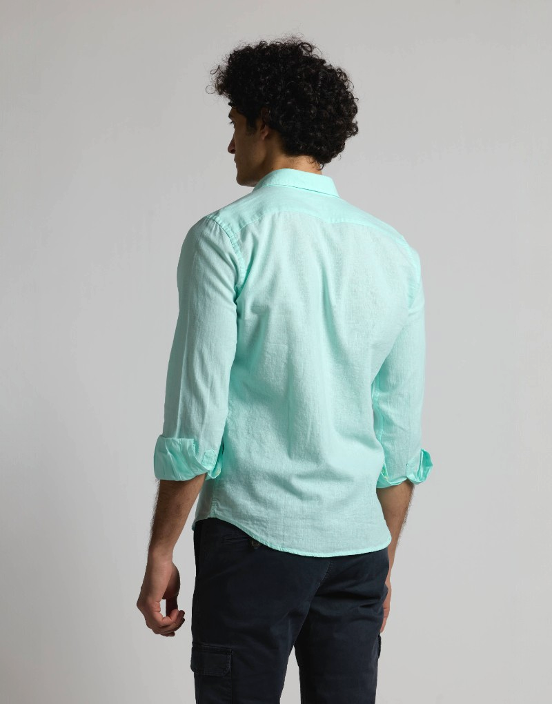 Camisa mezcla lino algodón verde agua
