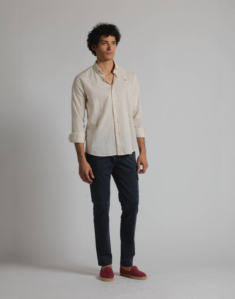 Camisa mezcla lino algodón beige
