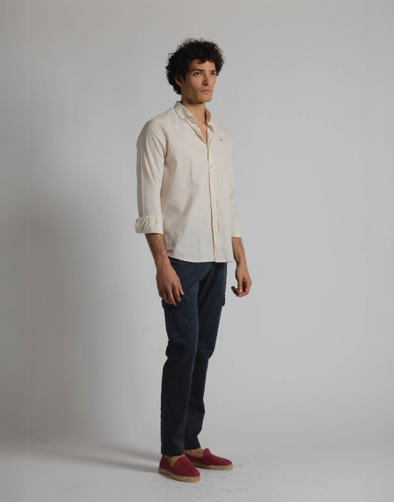 Camisa mezcla lino algodón beige