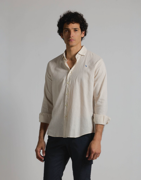 Camisa mezcla lino algodón beige