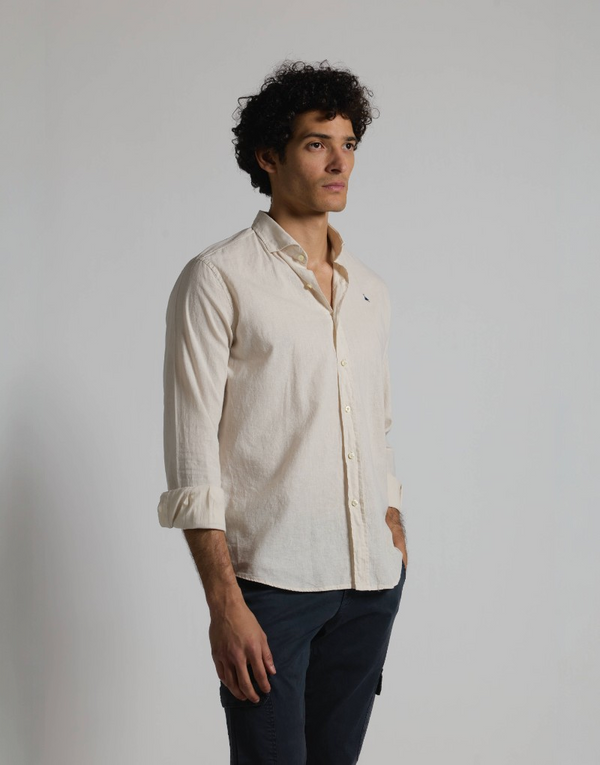 Camisa mezcla lino algodón beige