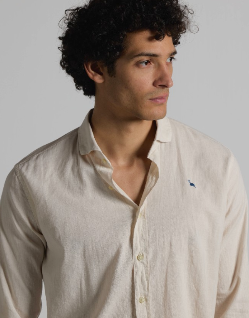 Camisa mezcla lino algodón beige