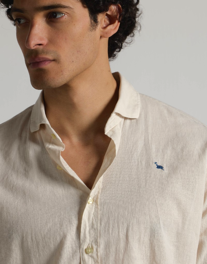 Camisa mezcla lino algodón beige