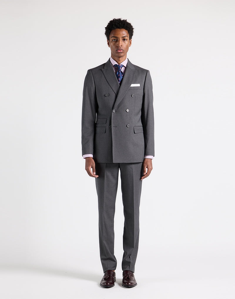 Traje cruzado liso gris medio - Main Image