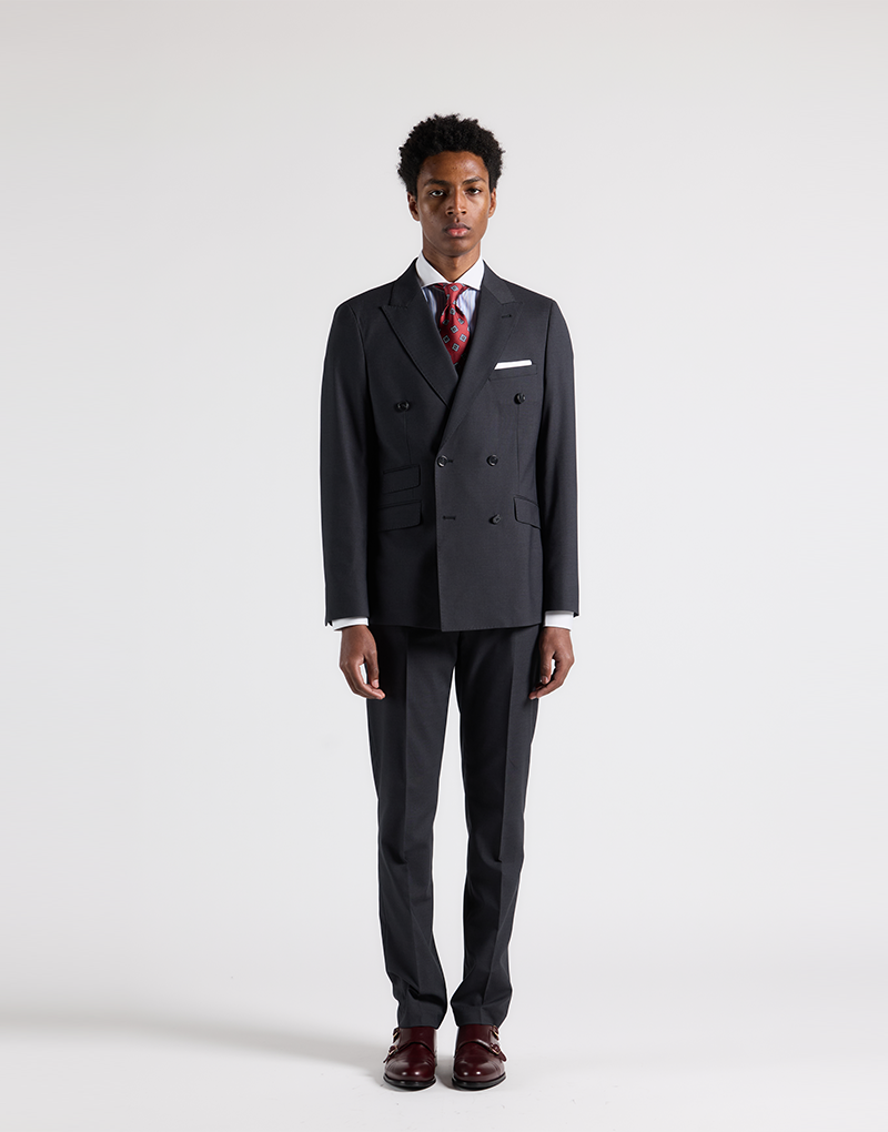 Traje cruzado regular gris marengo