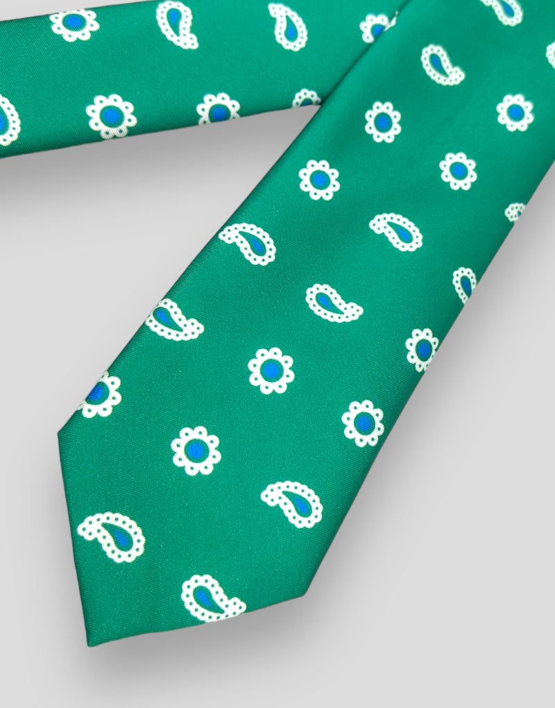 Corbata verde  mini cachemir azul