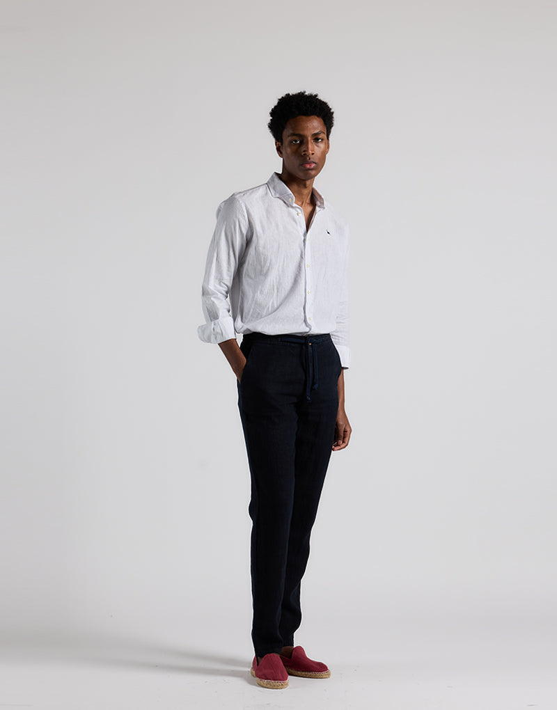Pantalón cordón lino azul marino
