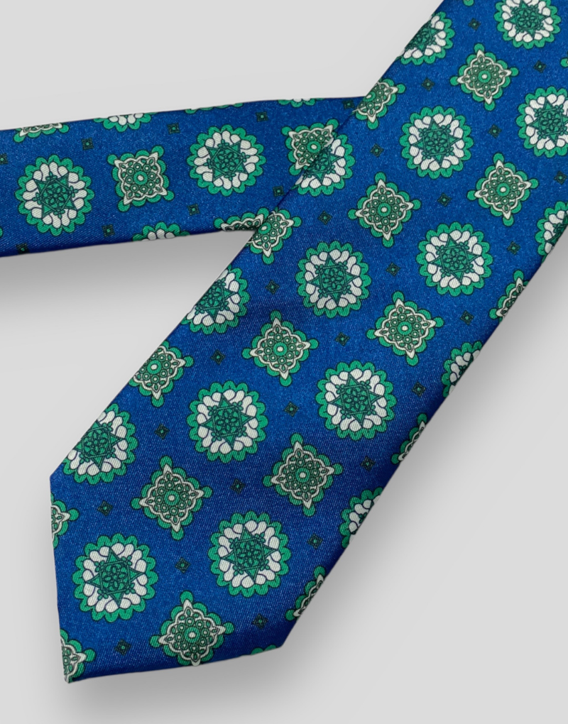 Corbata azul marino roseta verde y blanco