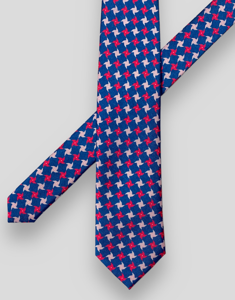 Corbata azul marino pajarita rosa y rojo