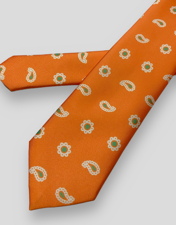 Corbata naranja mini cachemir verde