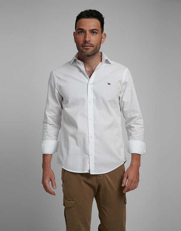 Camisa sarga tintada cutaway blanca