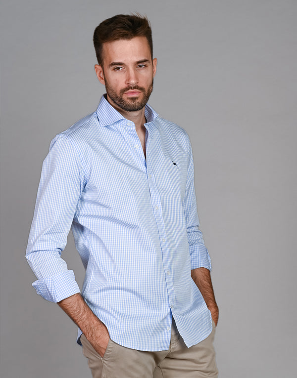 Camisa vestir cuadro vichy azul