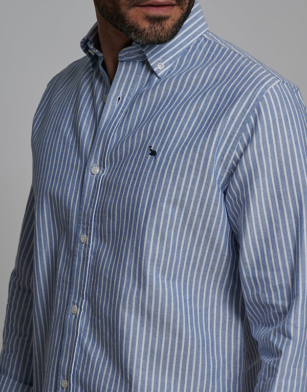 Camisa oxford azul marino raya blanca