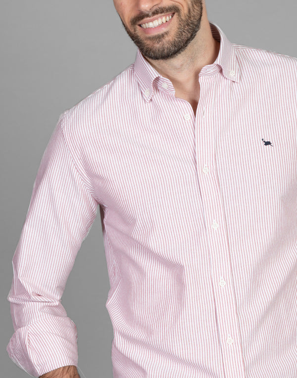 Camisa oxford rayas burdeos button down