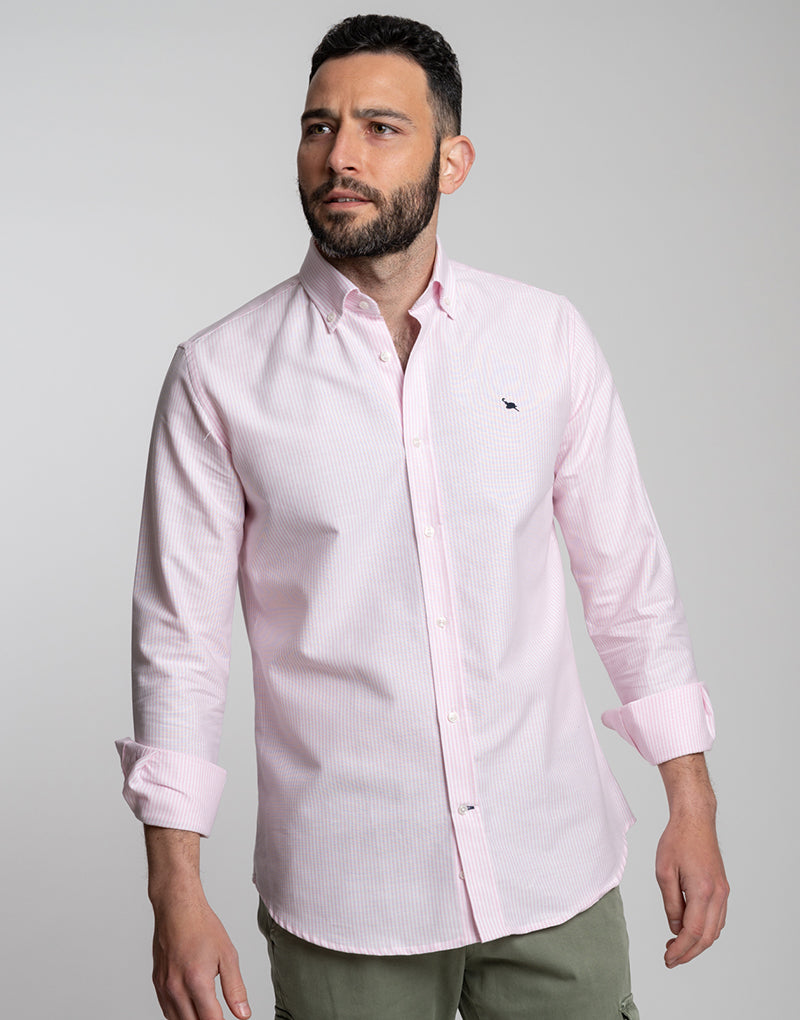 Camisa botón oxford line rosa