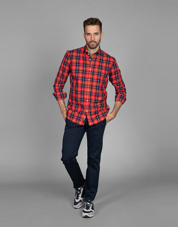 Camisa sport cuadros coral