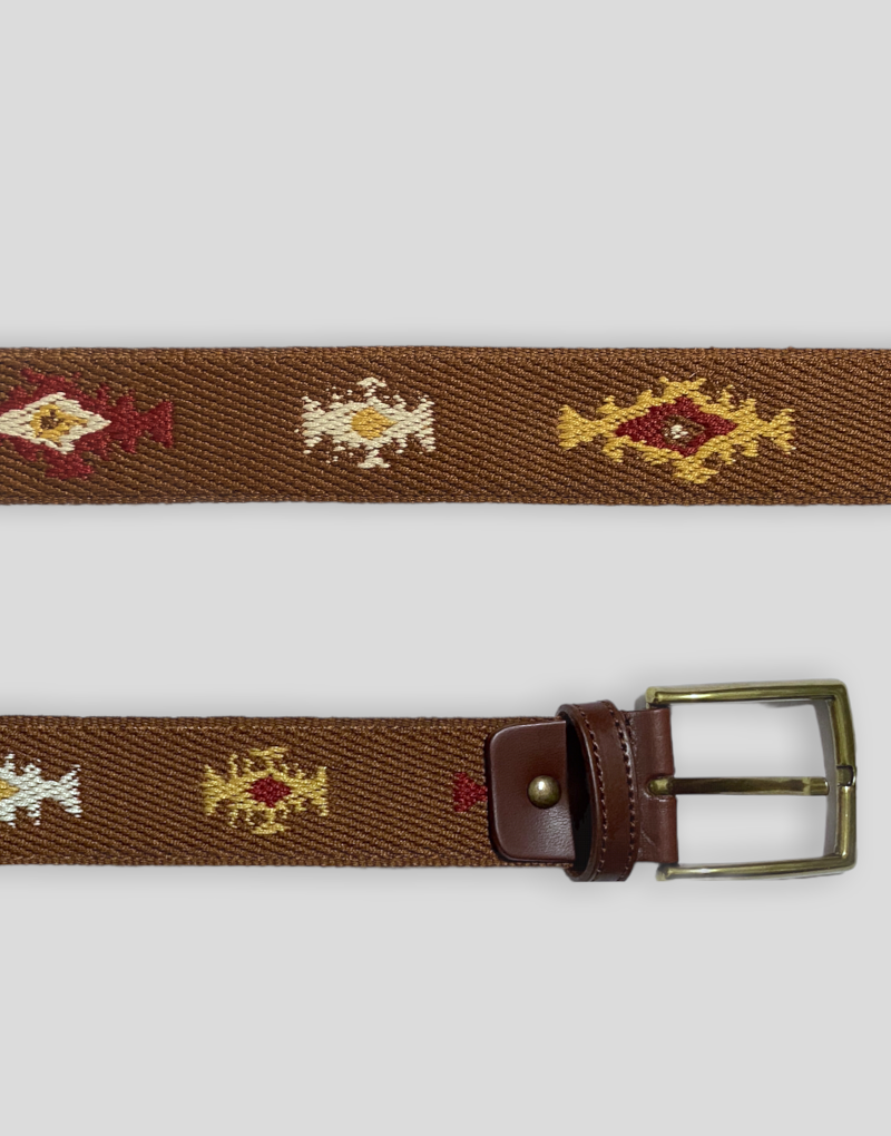 Cinturón estampado maya marrón