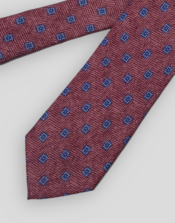 Corbata de lana grosella cuadrado azul