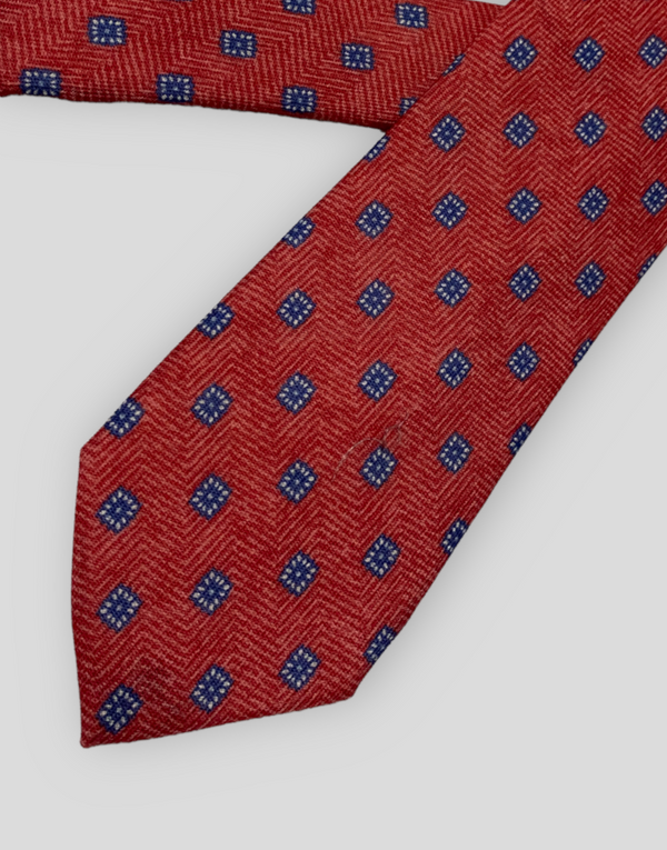 Corbata de lana rojo cuadrado azul