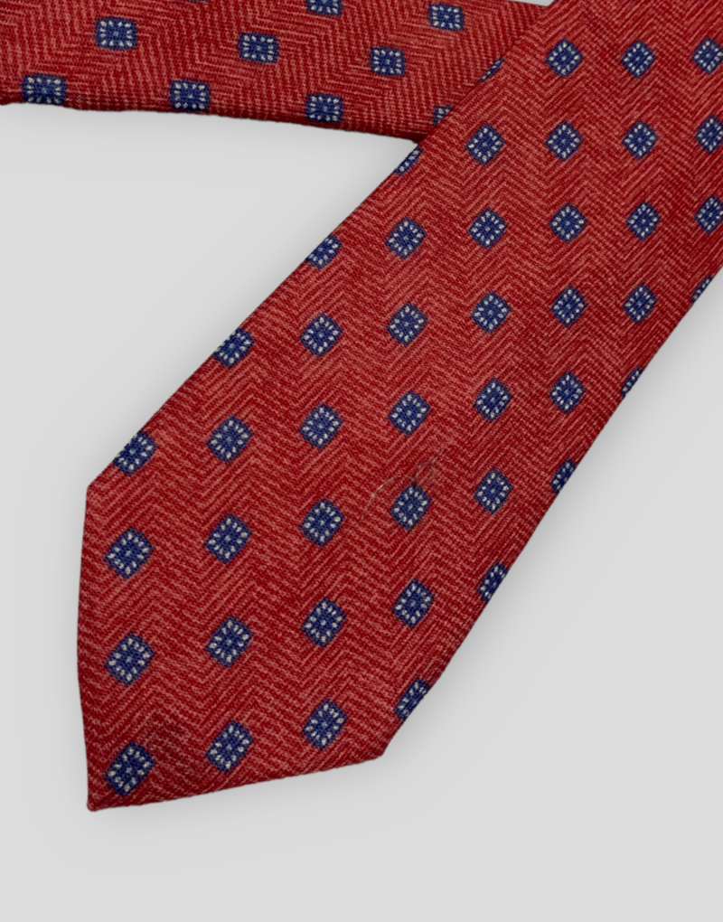 Corbata de lana rojo cuadrado azul
