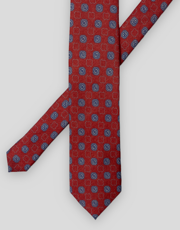 Corbata de lana roja roseta azul