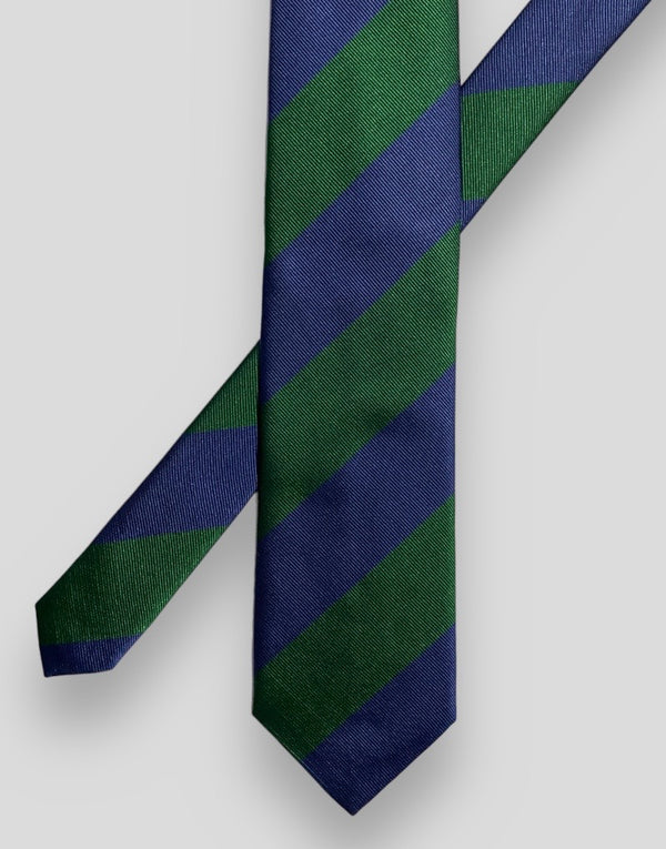 Corbata seda jacquard  rayas verde y azul